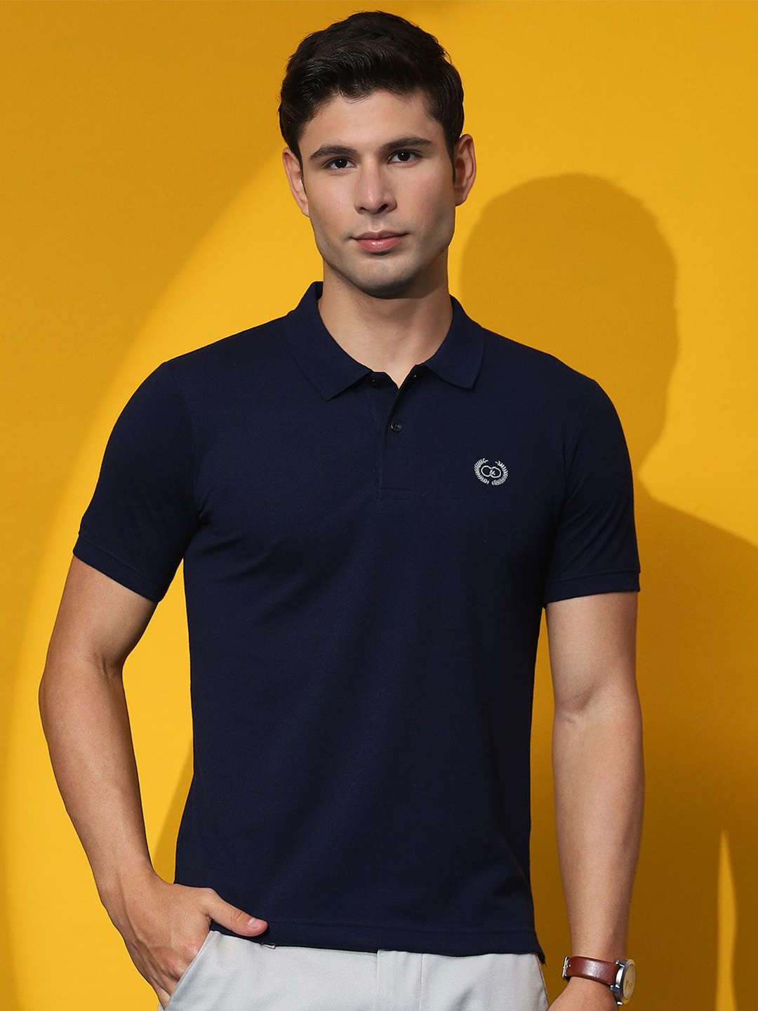 

Cloak & Decker by Monte Carlo Men Solid Polo Collar T-shirt, Navy blue