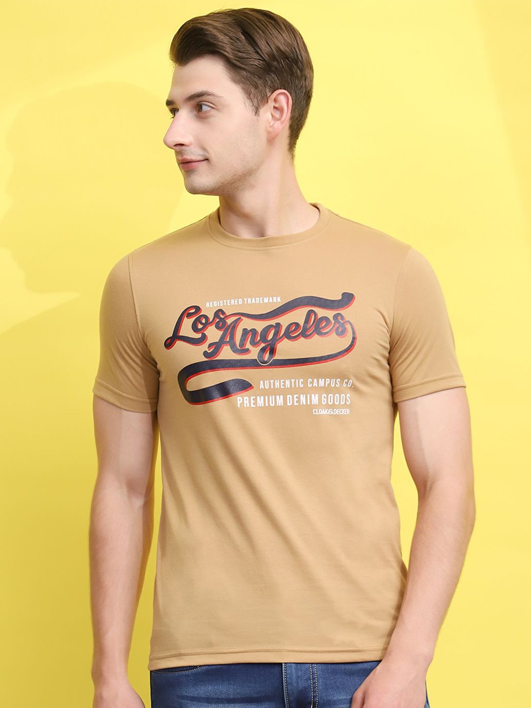

Cloak & Decker by Monte Carlo Men Typography Printed Round Neck T-shirt, Beige