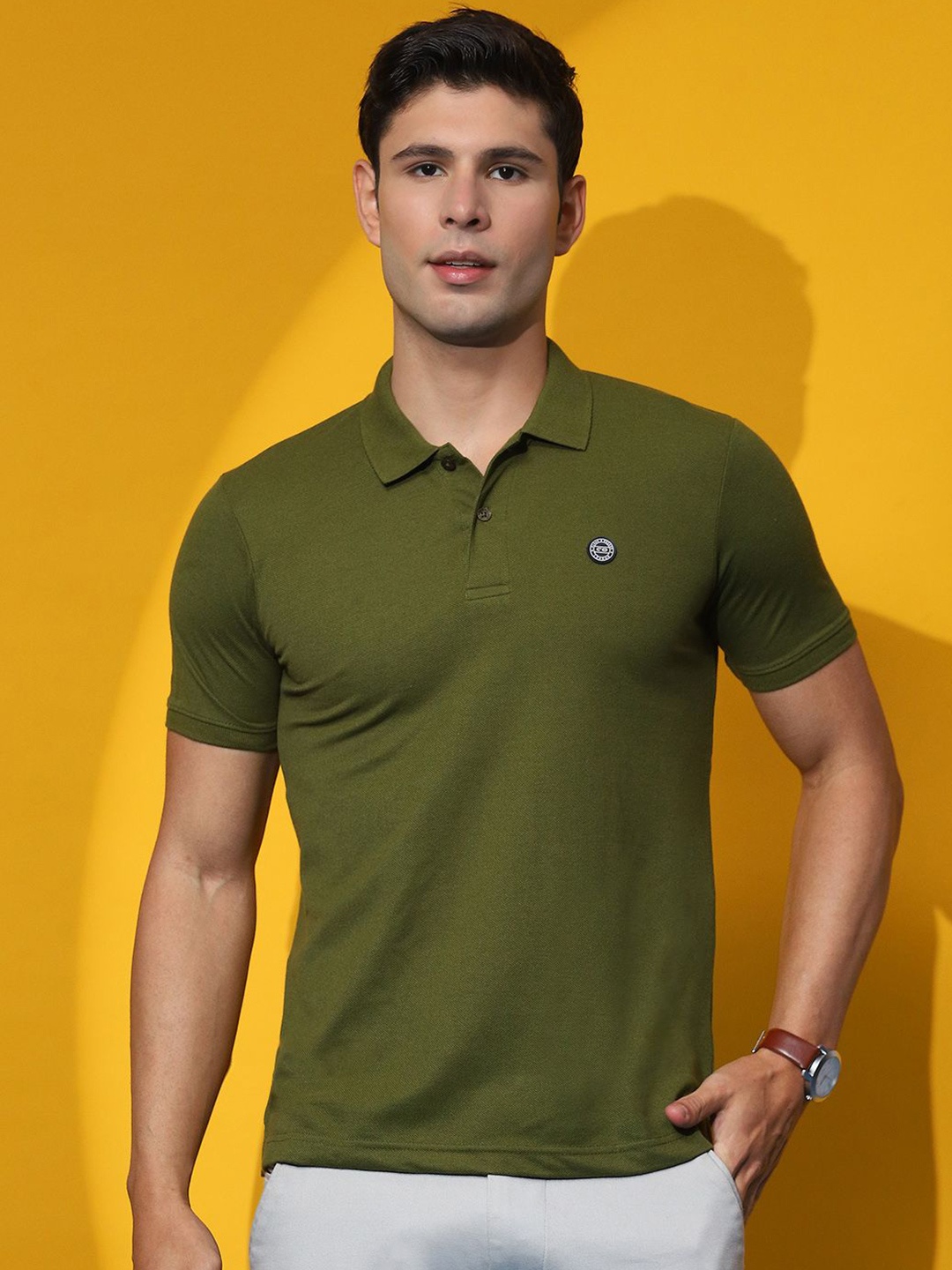 

Cloak & Decker by Monte Carlo Men Solid Polo Collar T-shirt, Olive