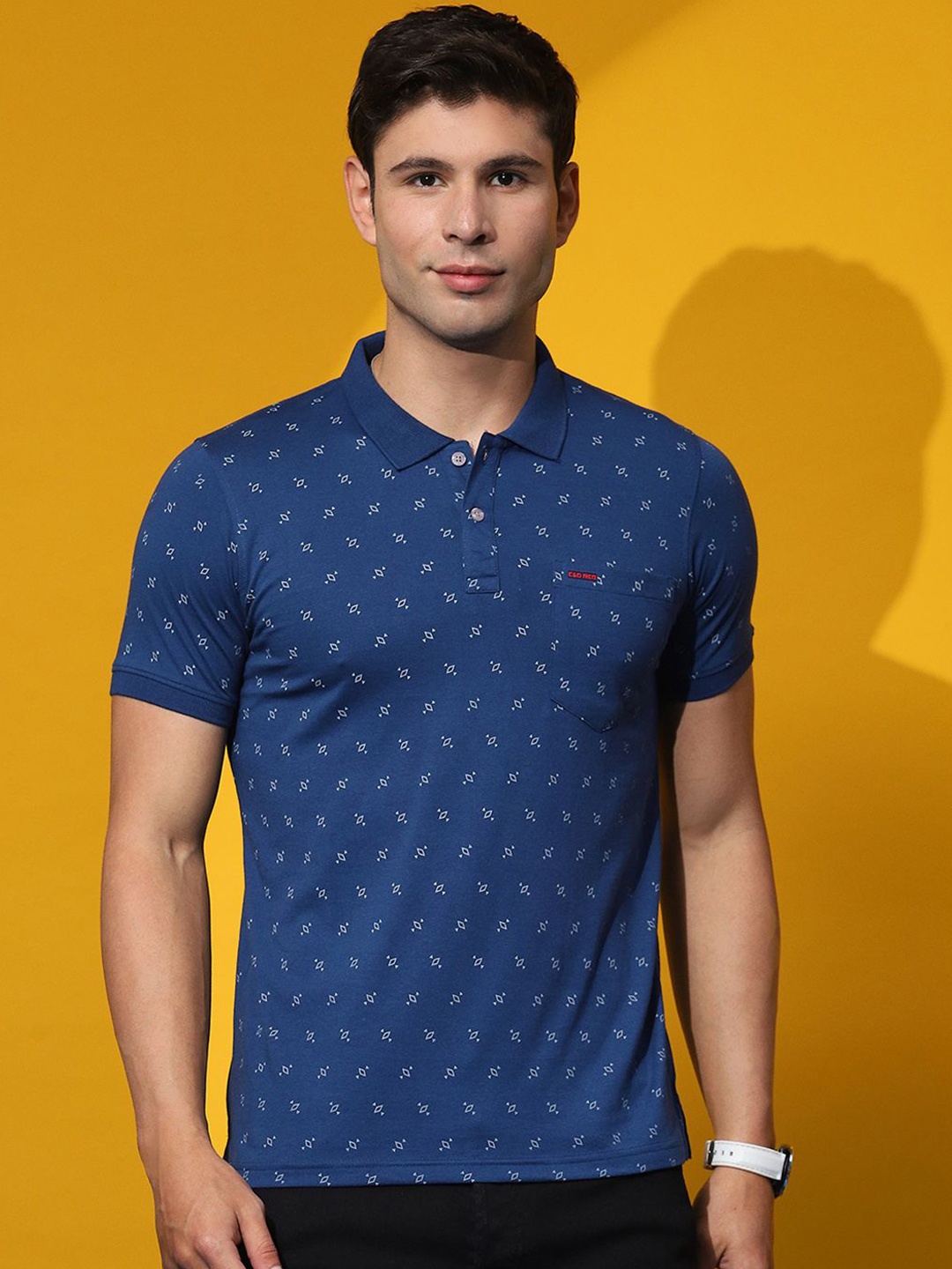 

Cloak & Decker by Monte Carlo Men Conversational Printed Polo Collar T-shirt, Blue