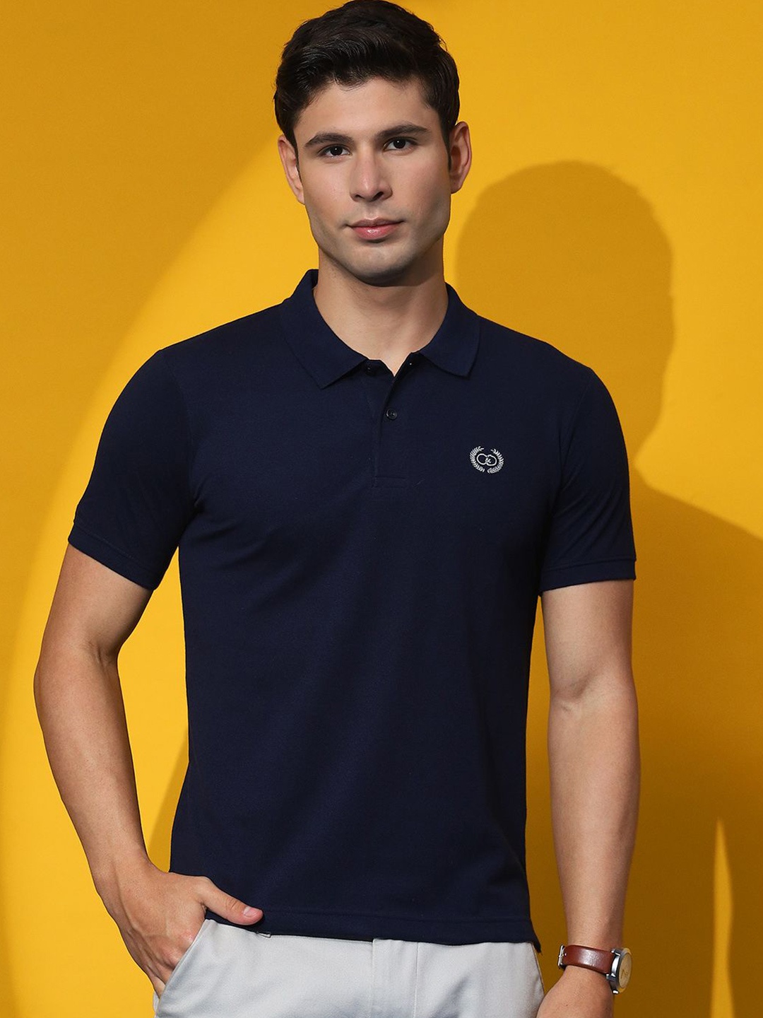 

Cloak & Decker by Monte Carlo Men Solid Polo Collar T-shirt, Navy blue
