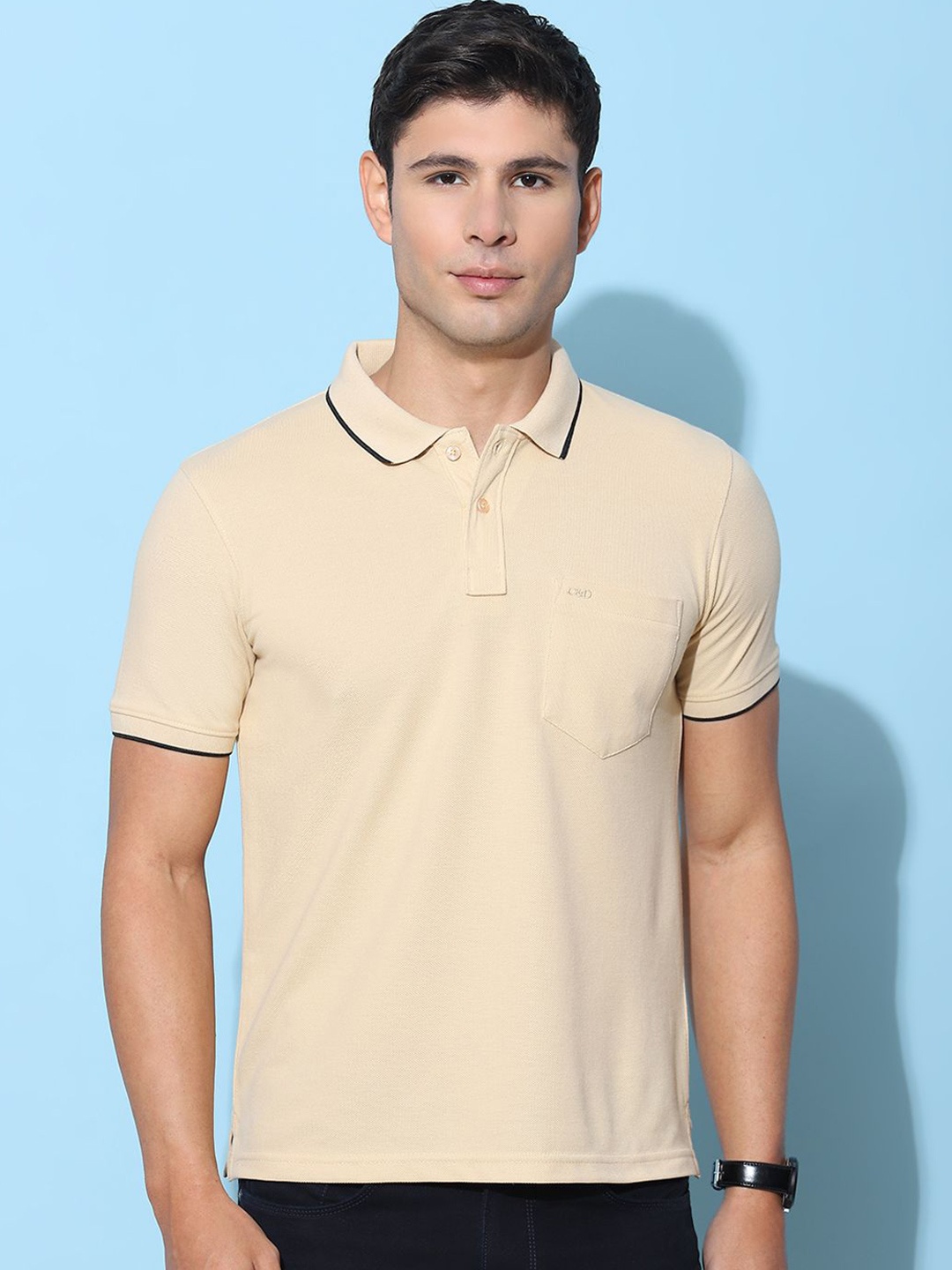 

Cloak & Decker by Monte Carlo Men Solid Polo Collar Pocket T-shirt, Beige