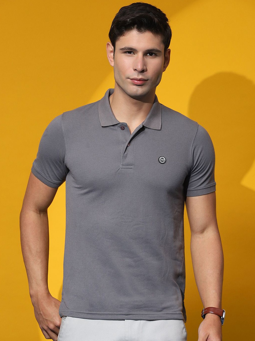 

Cloak & Decker by Monte Carlo Men Polo Collar Solid T-shirt, Grey