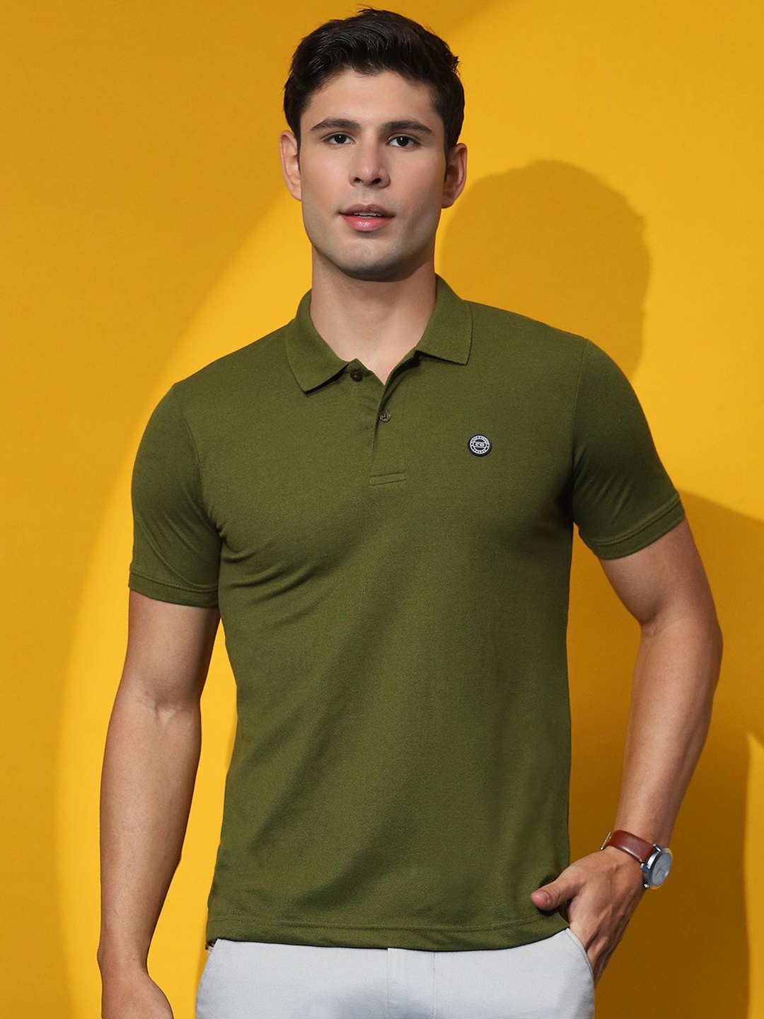 

Cloak & Decker by Monte Carlo Men Solid Polo Collar T-shirt, Olive