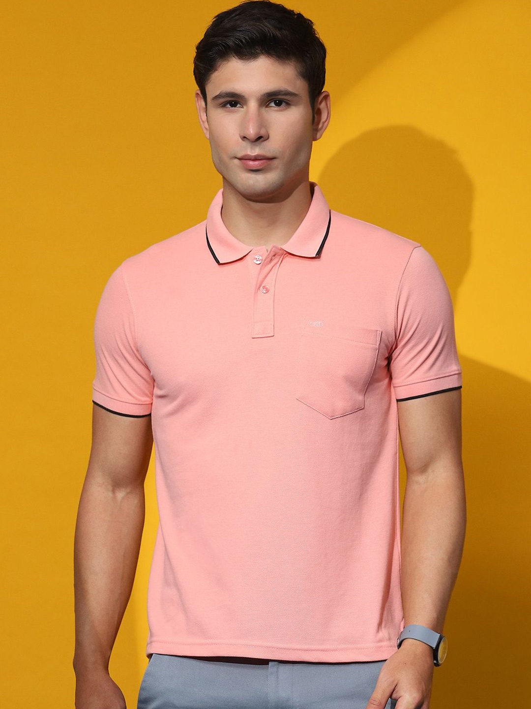 

Cloak & Decker by Monte Carlo Men Polo Collar Solid T-shirt, Peach