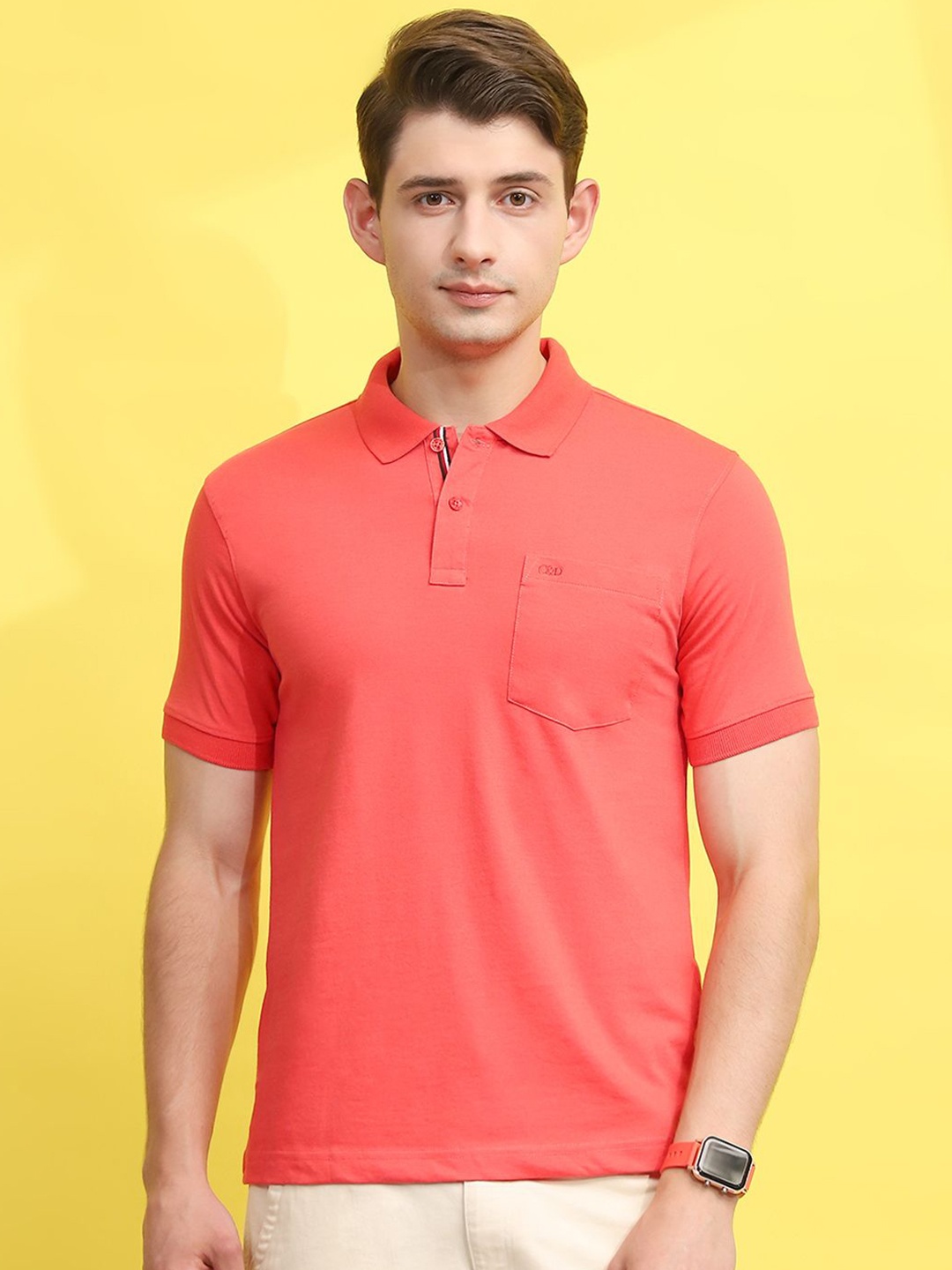 

Cloak & Decker by Monte Carlo Men Polo Collar Solid T-shirt, Coral