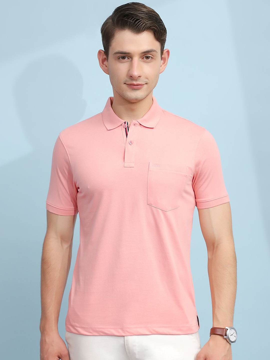 

Cloak & Decker by Monte Carlo Men Solid Polo Collar Pocket T-shirt, Peach