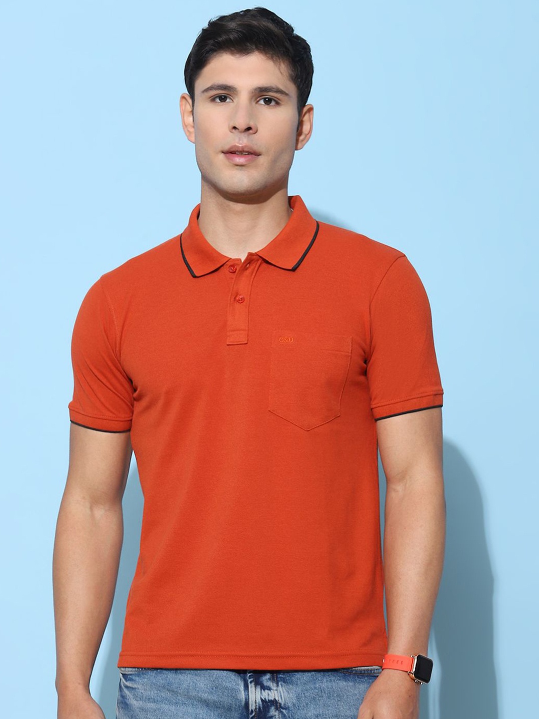 

Cloak & Decker by Monte Carlo Men Solid Polo Collar Pocket T-shirt, Rust