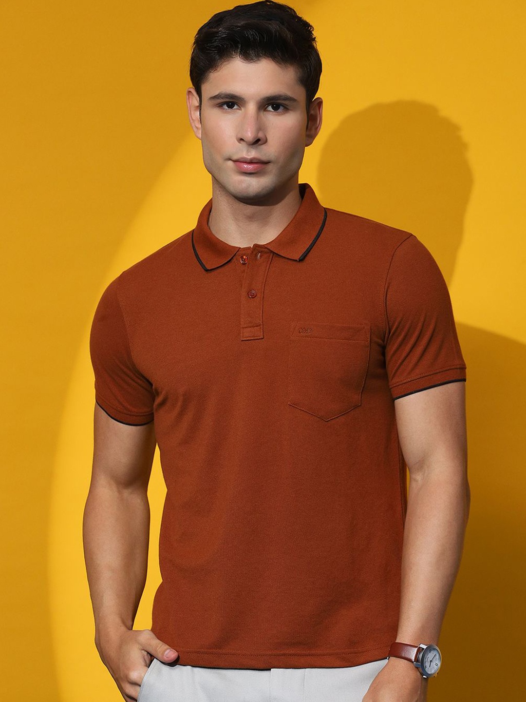 

Cloak & Decker by Monte Carlo Men Polo Collar Solid T-shirt, Brown