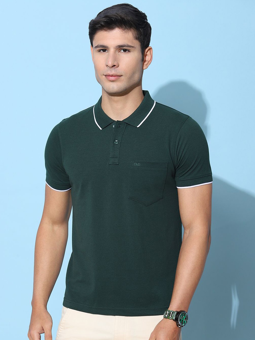 

Cloak & Decker by Monte Carlo Men Solid Polo Collar Pocket T-shirt, Green
