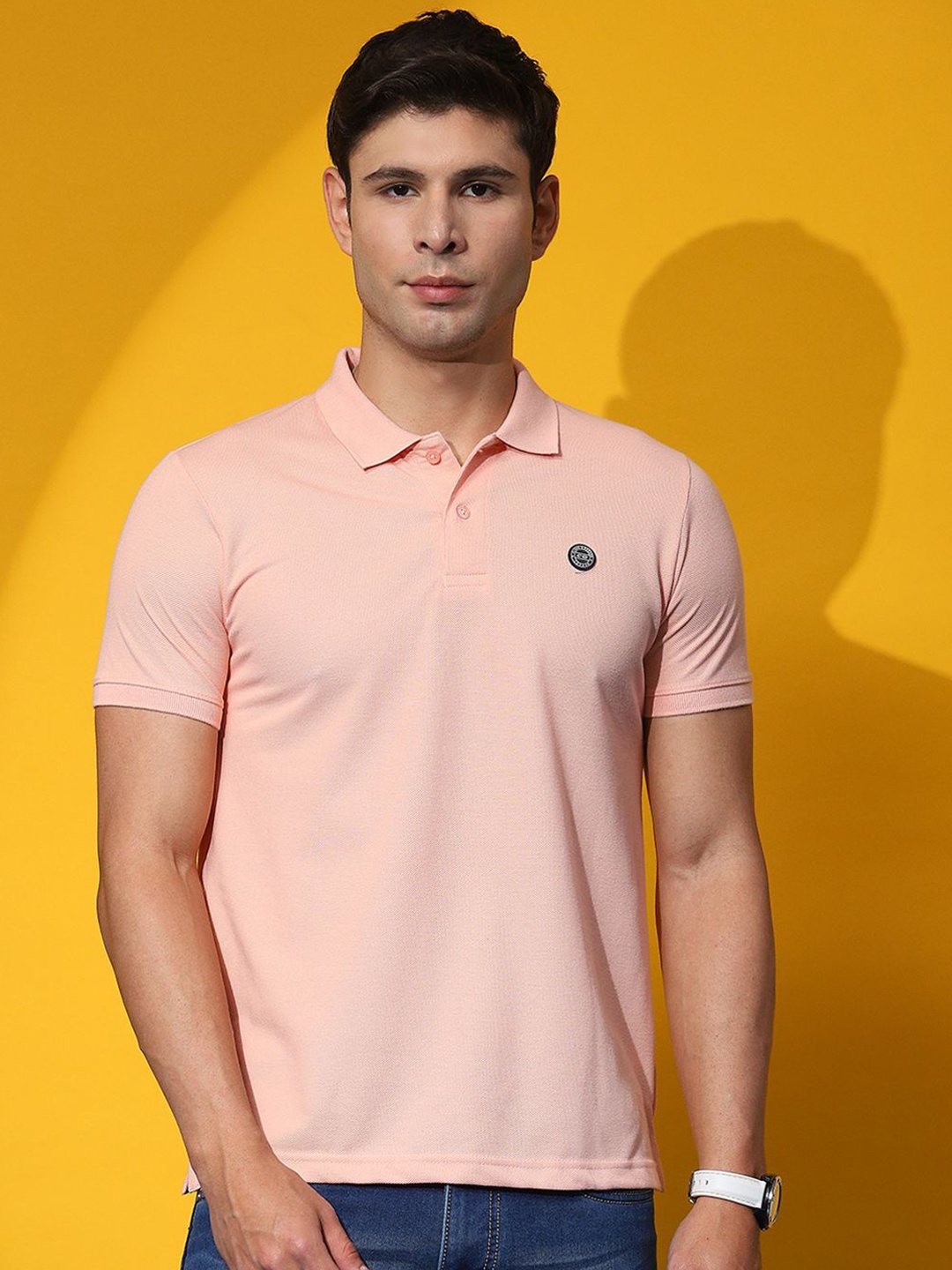 

Cloak & Decker by Monte Carlo Men Solid Polo Collar T-shirt, Peach