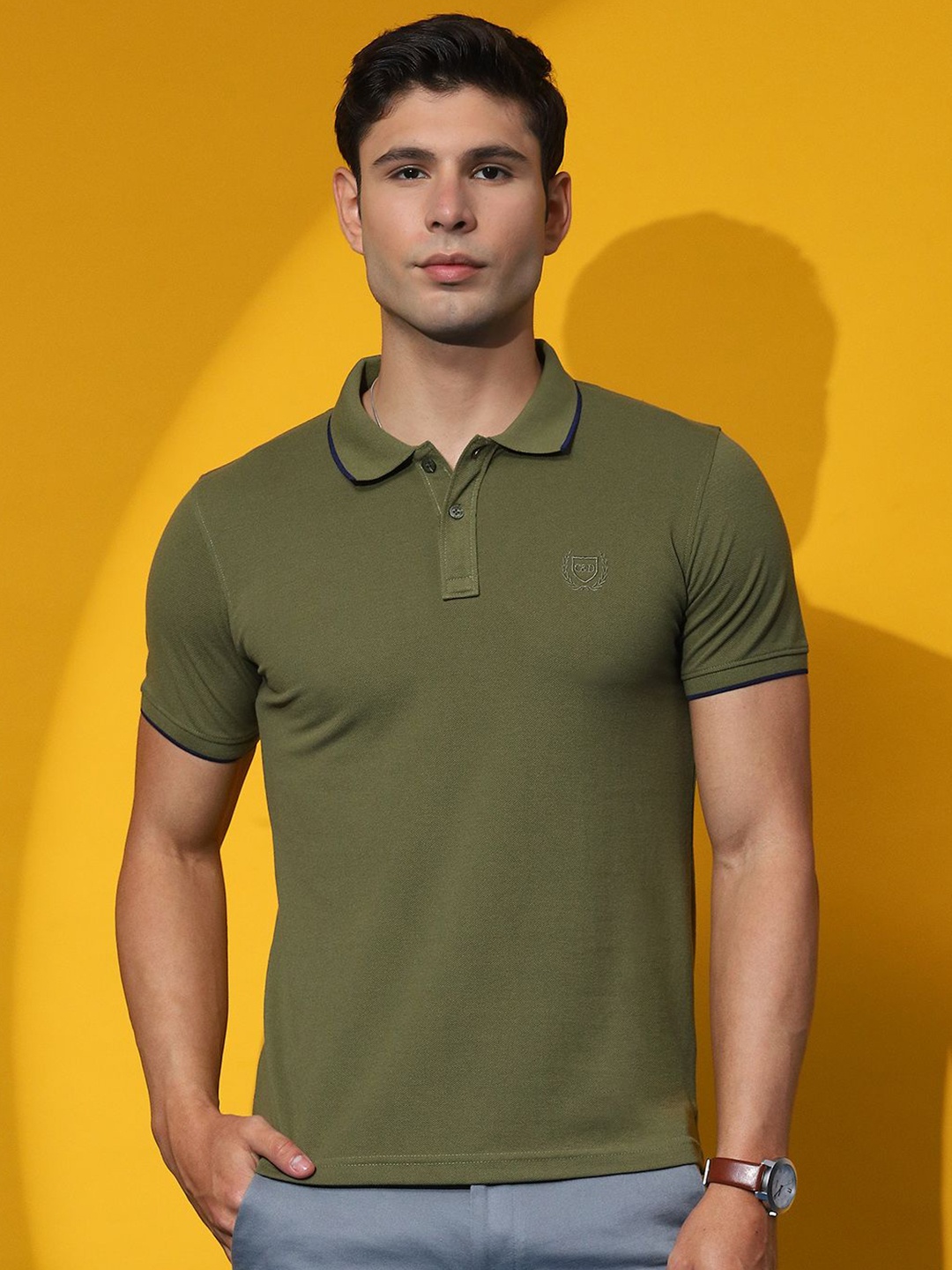 

Cloak & Decker by Monte Carlo Men Polo Collar Solid T-shirt, Olive