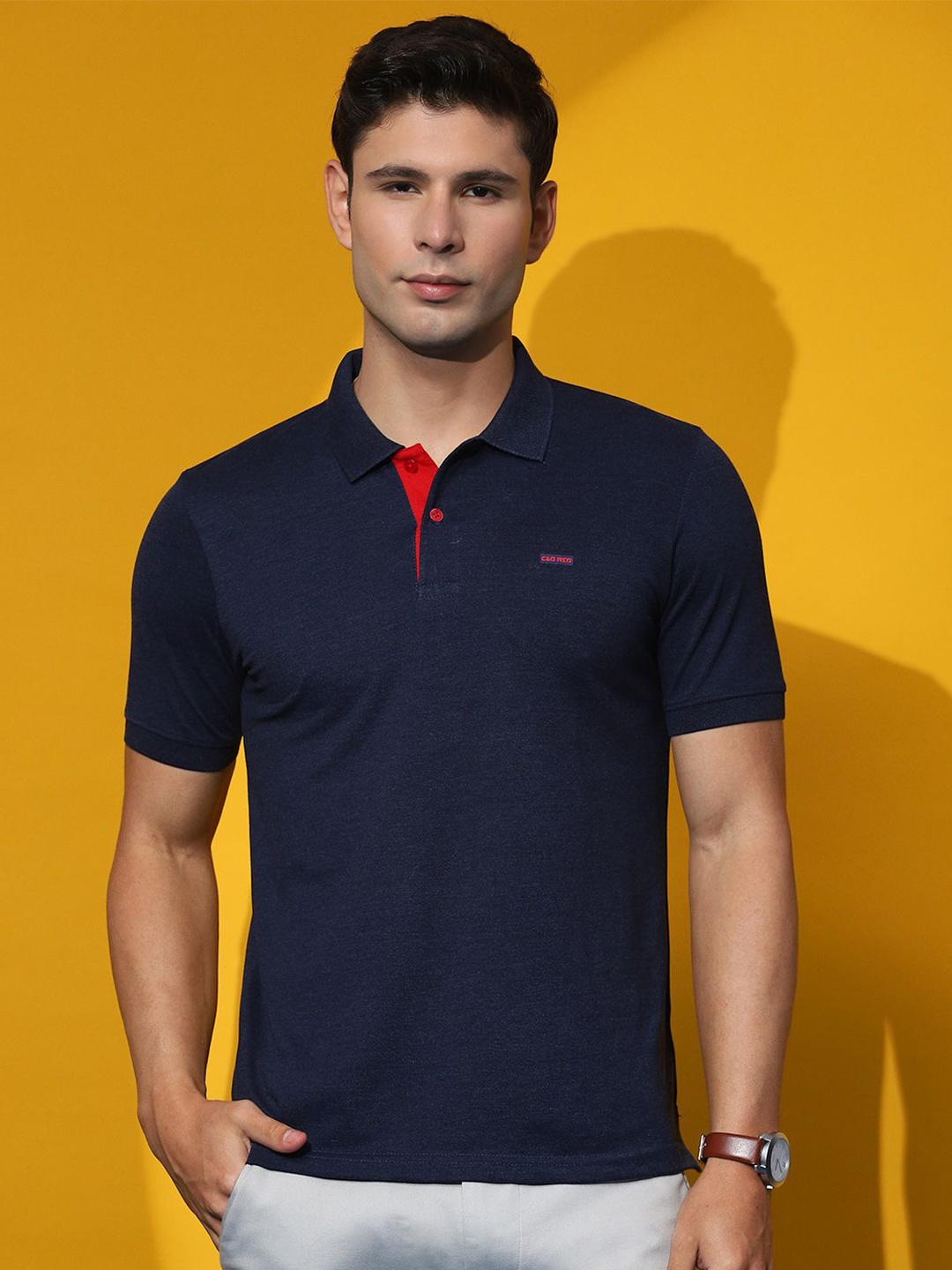 

Cloak & Decker by Monte Carlo Men Solid Polo Collar Pocket T-shirt, Navy blue