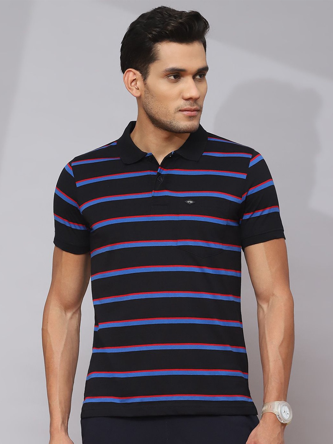 

Cloak & Decker by Monte Carlo Men Striped Polo Collar Pocket T-shirt, Black