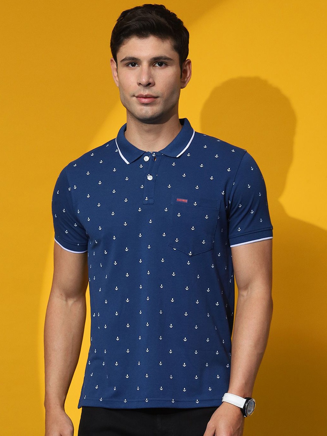 

Cloak & Decker by Monte Carlo Men Printed Polo Collar Pockets T-shirt, Blue