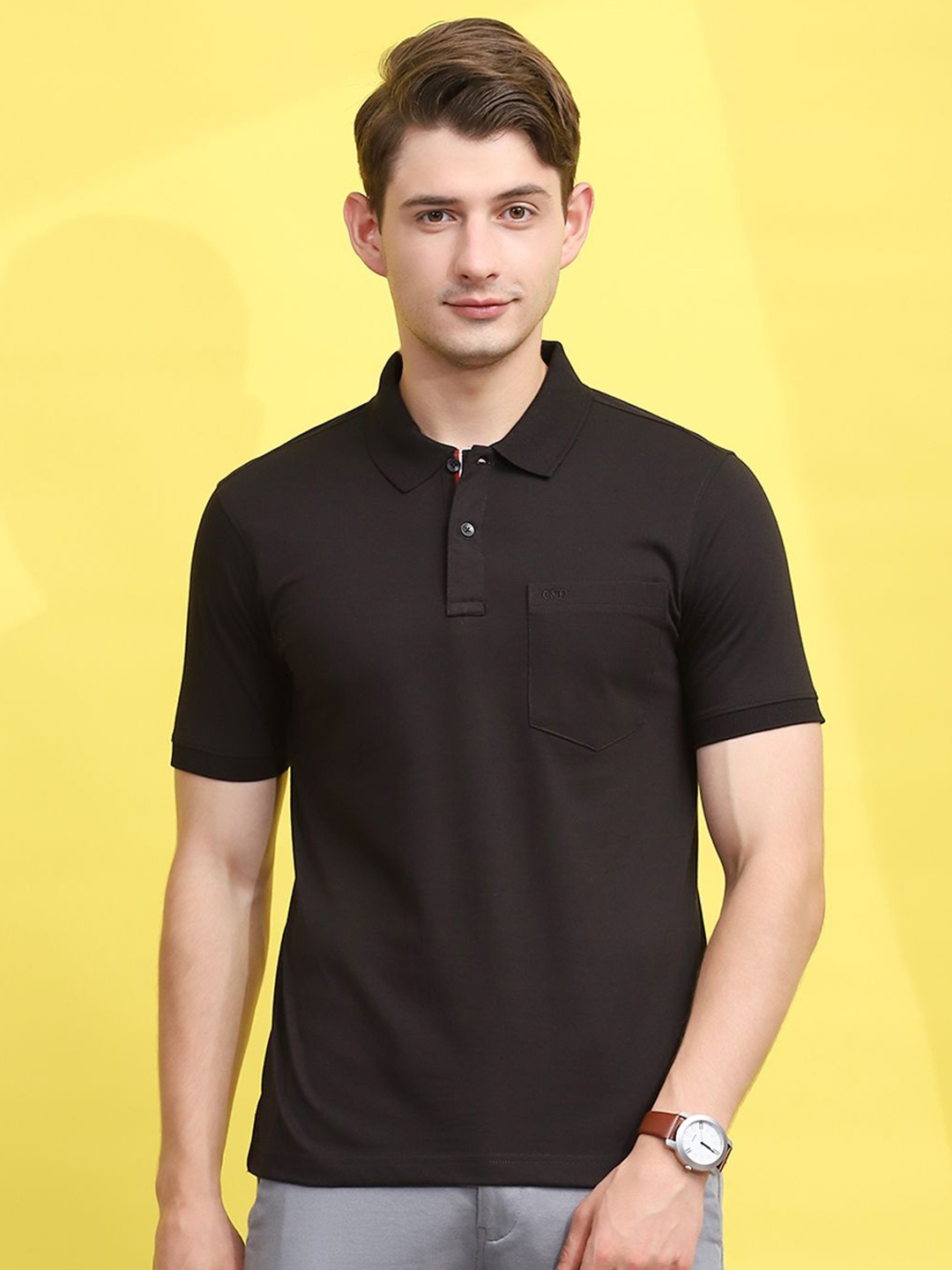 

Cloak & Decker by Monte Carlo Men Solid Polo Collar Pockets T-shirt, Black
