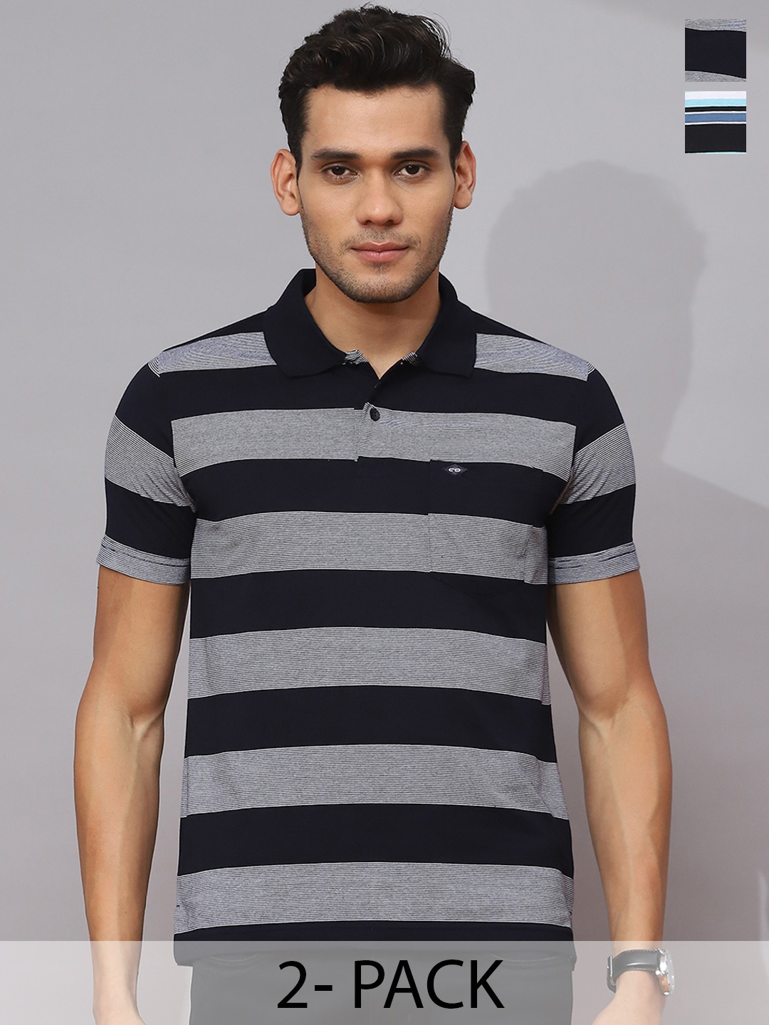 

Cloak & Decker by Monte Carlo Men 2 Striped Polo Collar Pockets T-shirt, Blue