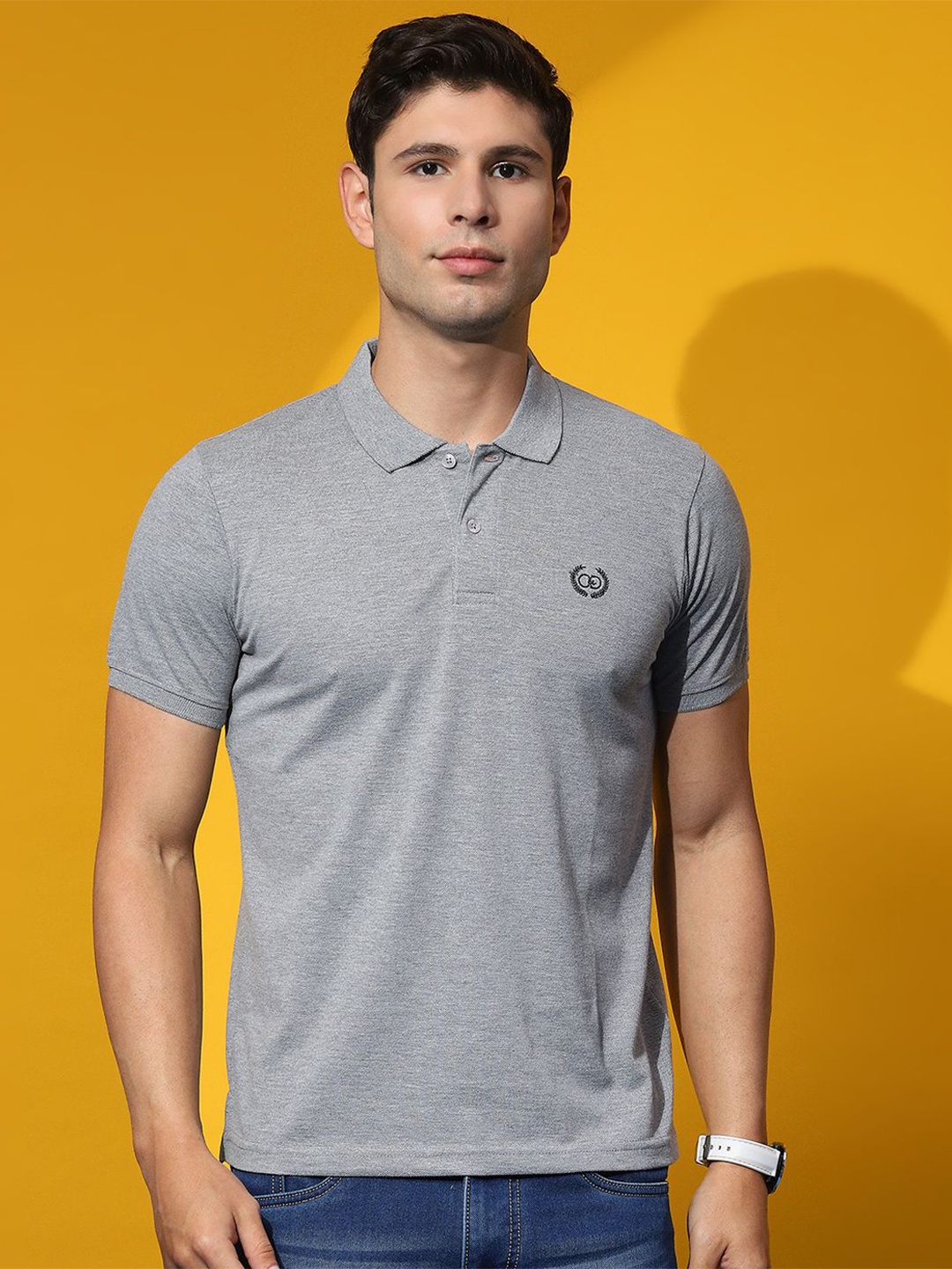 

Cloak & Decker by Monte Carlo Men Solid Polo Collar T-shirt, Grey