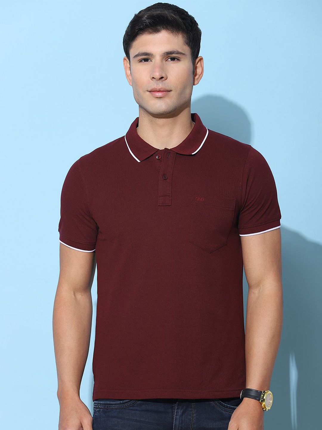 

Cloak & Decker by Monte Carlo Men Solid Polo Collar Pockets T-shirt, Maroon