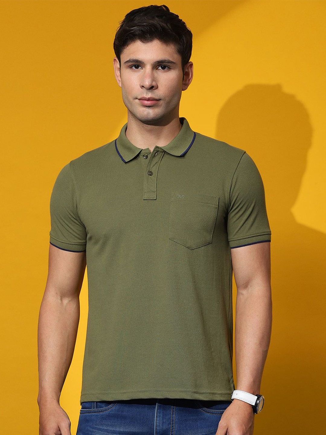 

Cloak & Decker by Monte Carlo Men Solid Polo Collar Pockets T-shirt, Olive