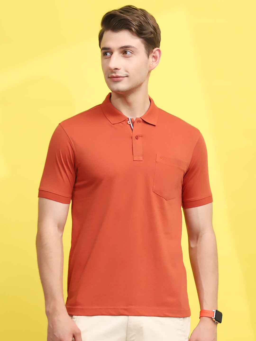 

Cloak & Decker by Monte Carlo Men Solid Polo Collar Pockets T-shirt, Rust