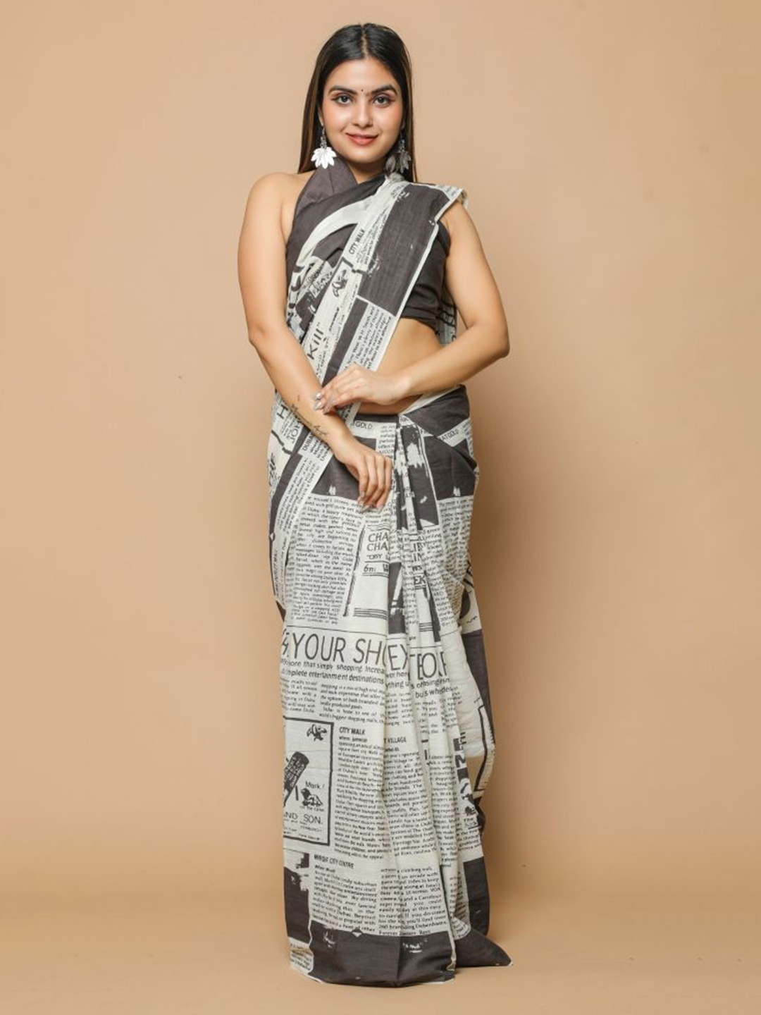 

JAIPURI PRINT Printed Pure Cotton Saree, White