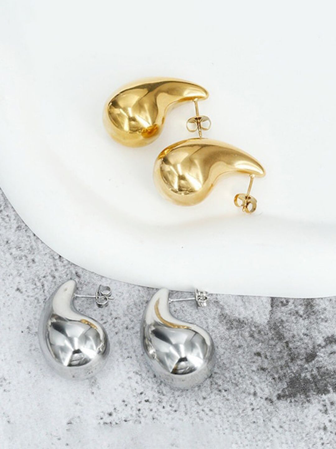 

Softwrap Set Of 2 Stainless Steel Teardrop Shaped Stud Earrings, Gold