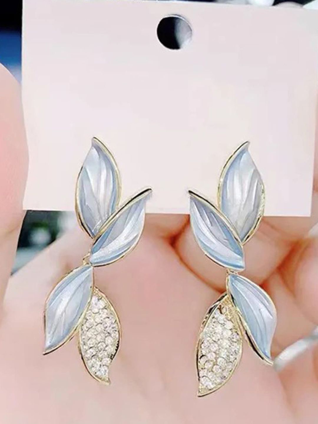 

Softwrap Gold-Plated Stone-Studded Stainless Steel Leaf Shaped Drop Earrings
