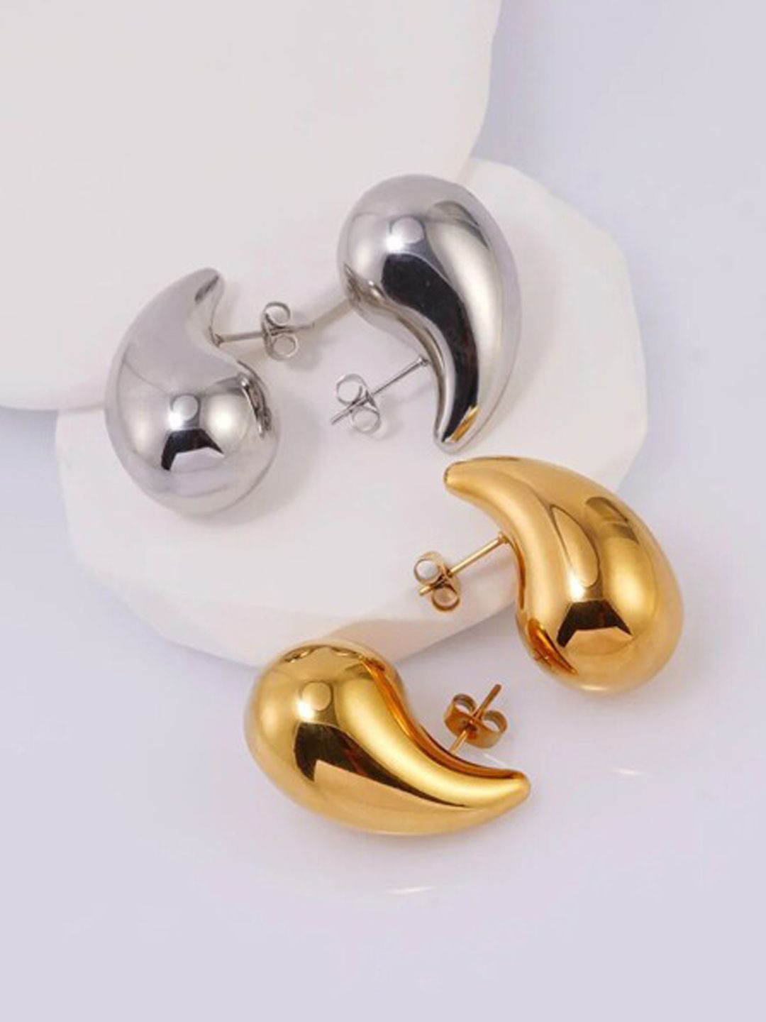 

Softwrap Set Of 2 Teardrop Shaped Stainless Steel Stud Earrings, Silver