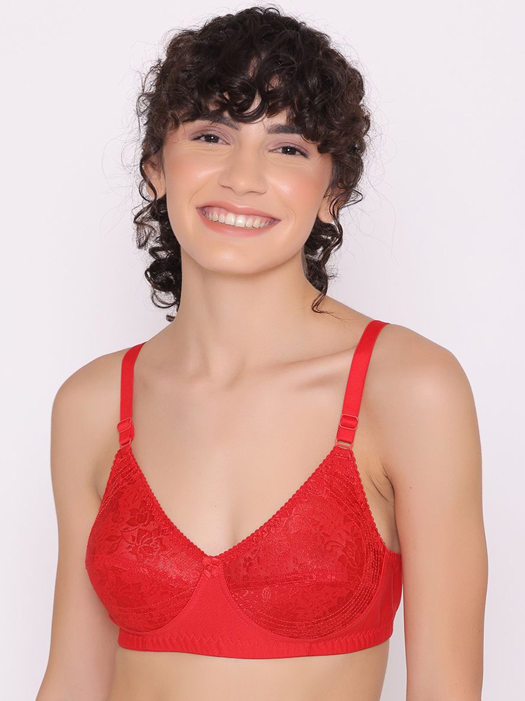

INKURV Floral Self Design Full Coverage Everyday -All Day Comfort, Red