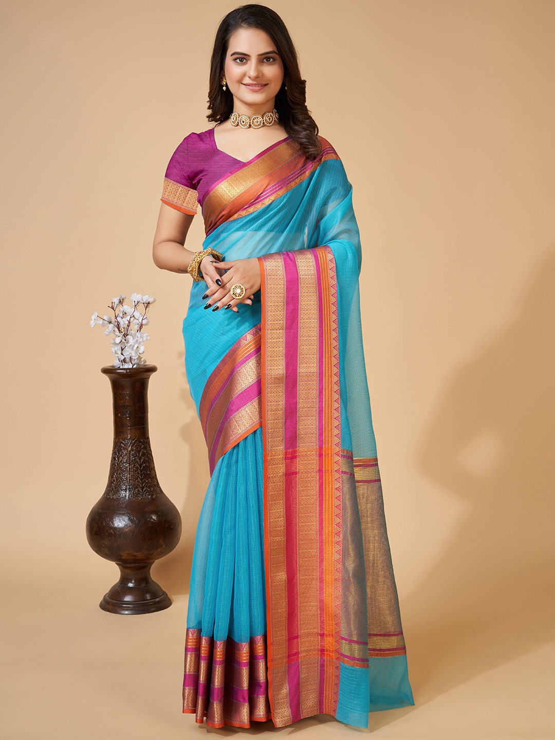 

Upalksh Woven Design Zari Banarasi Saree, Turquoise blue