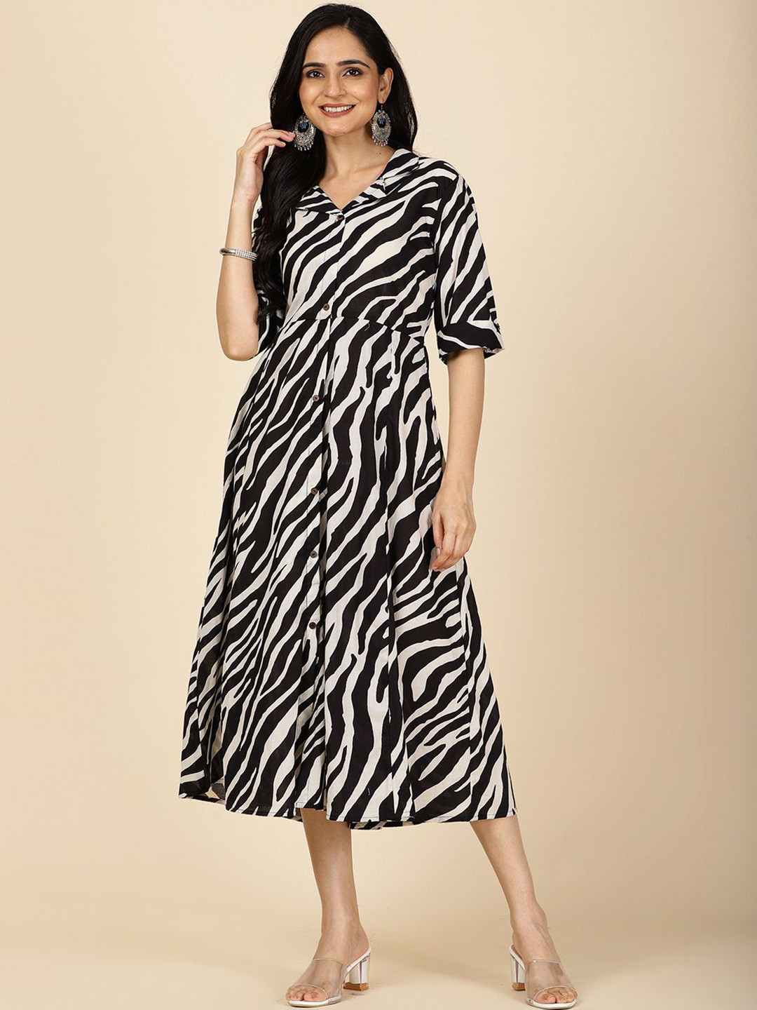 

Meena Bazaar Print A-Line Cotton Midi Dress, Black