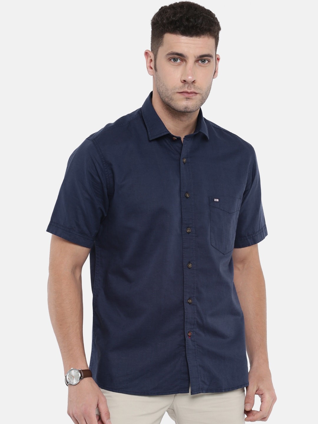 

Arrow Sport Men Navy Classic Regular Fit Solid Casual Sustainable Shirts, Navy blue