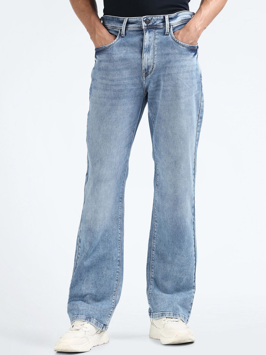 

Flying Machine Men Bootcut Mid-Rise Clean Look Heavy Fade Stretchable Jeans, Blue