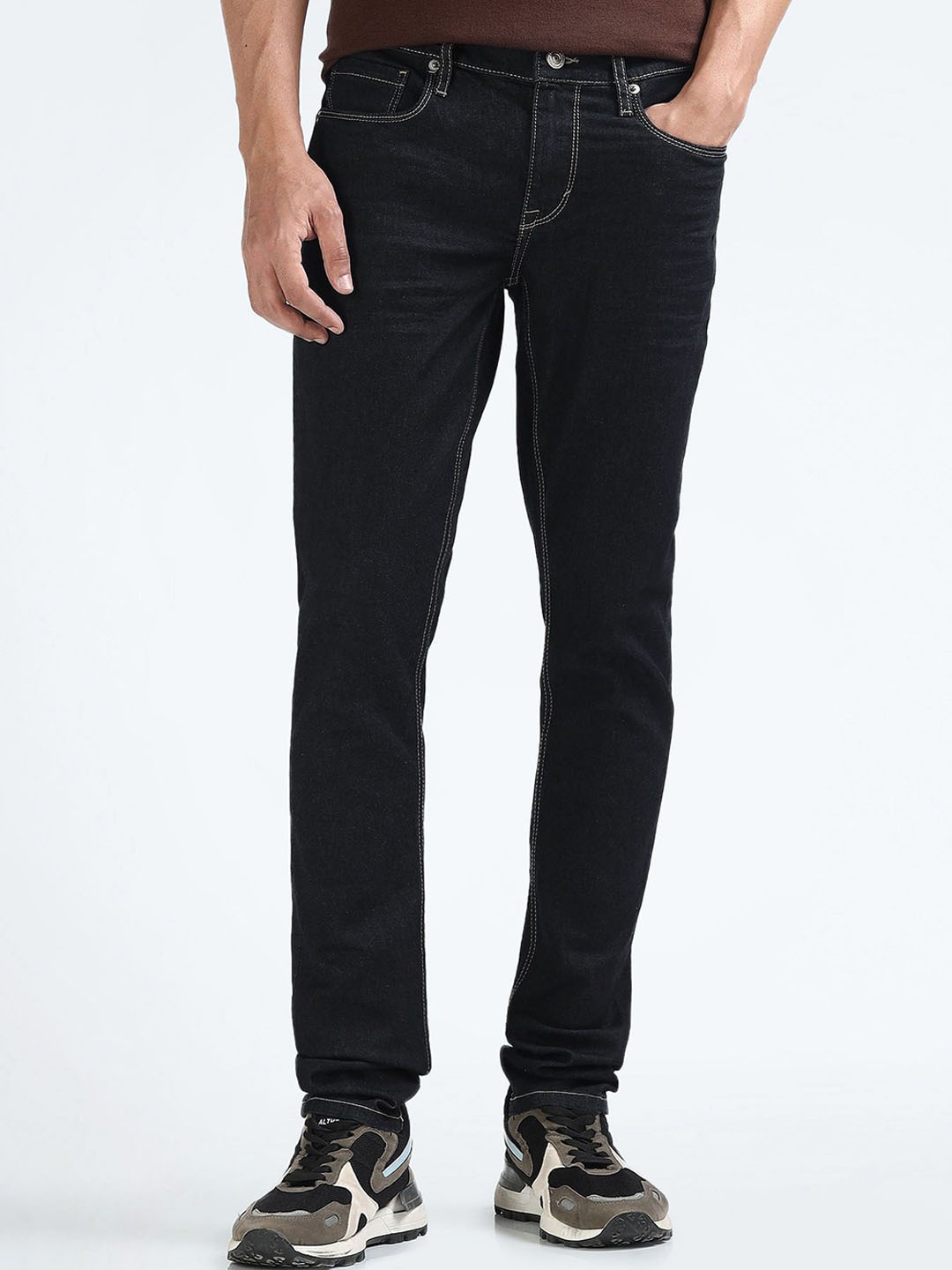 

Flying Machine Men Jackson Skinny Fit Low-Rise Clean Look Stretchable Jeans, Navy blue