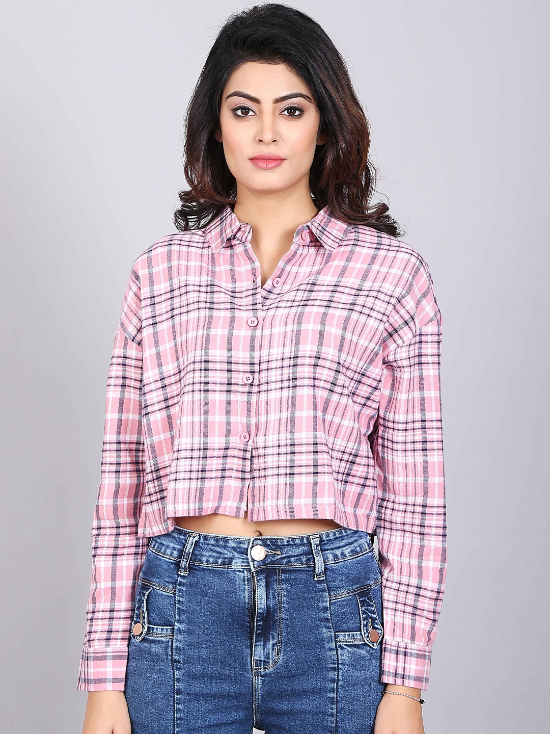 

DressBerry Women Classic Boxy Opaque Checked Casual Shirt, Pink