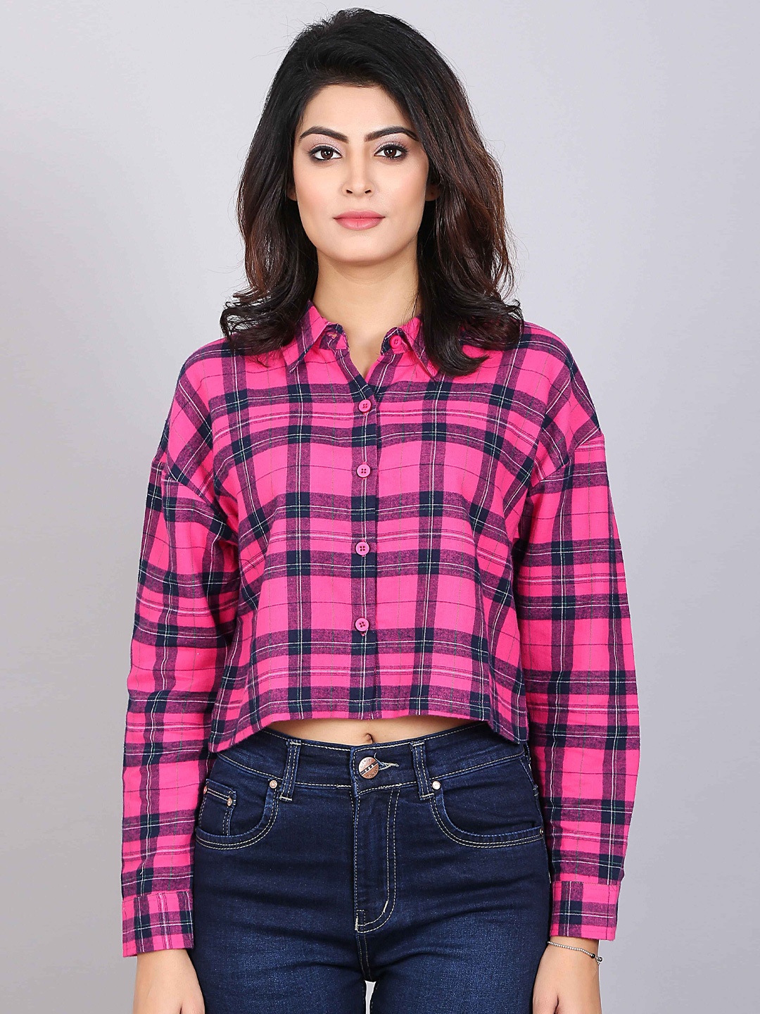 

DressBerry Women Classic Boxy Opaque Checked Casual Shirt, Pink