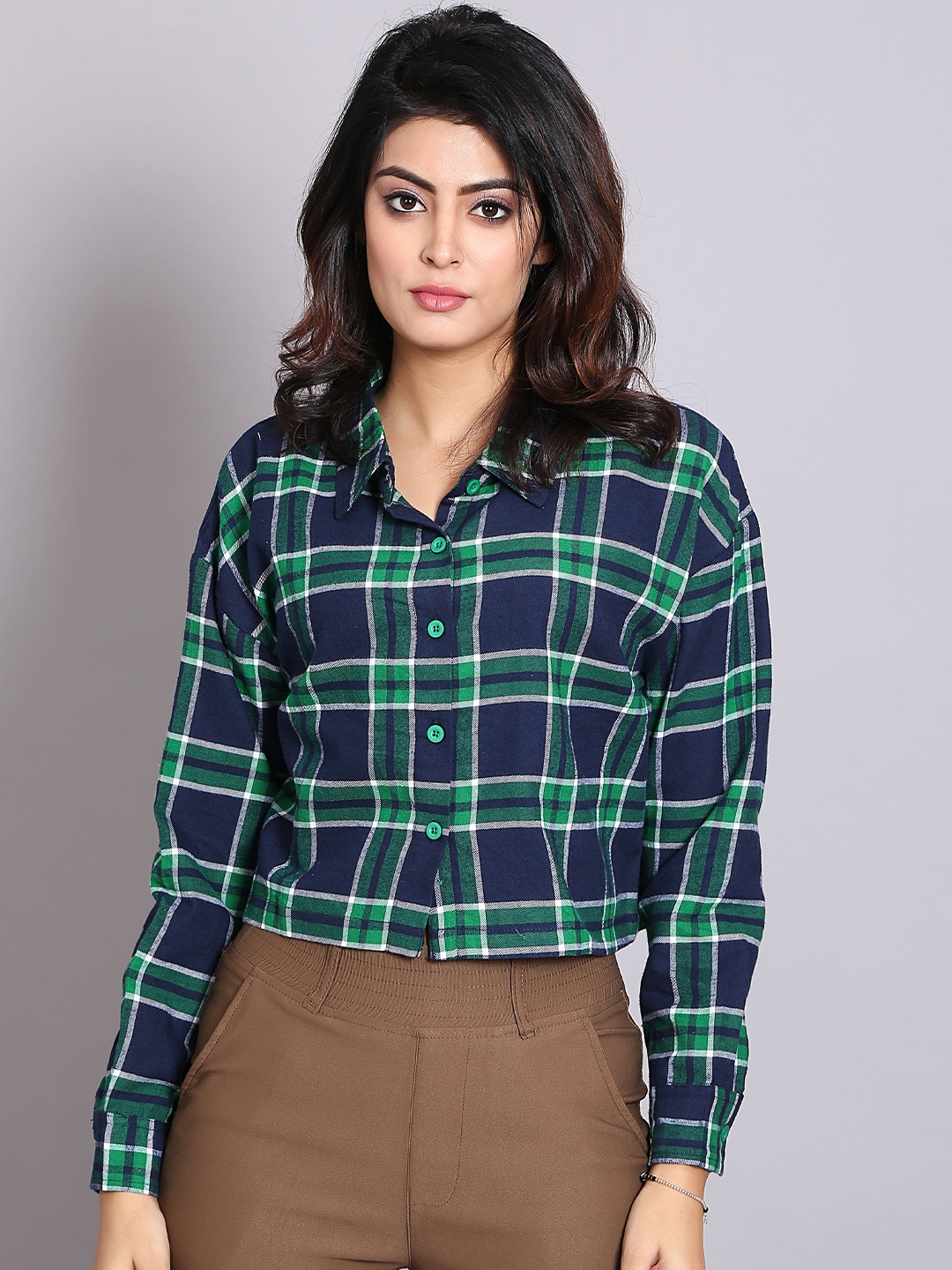 

DressBerry Women Classic Boxy Tartan Checks Opaque Checked Casual Shirt, Green
