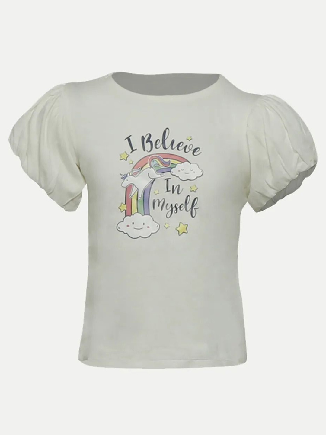 

BAESD Girls Typography Printed Round Neck T-shirt, Beige