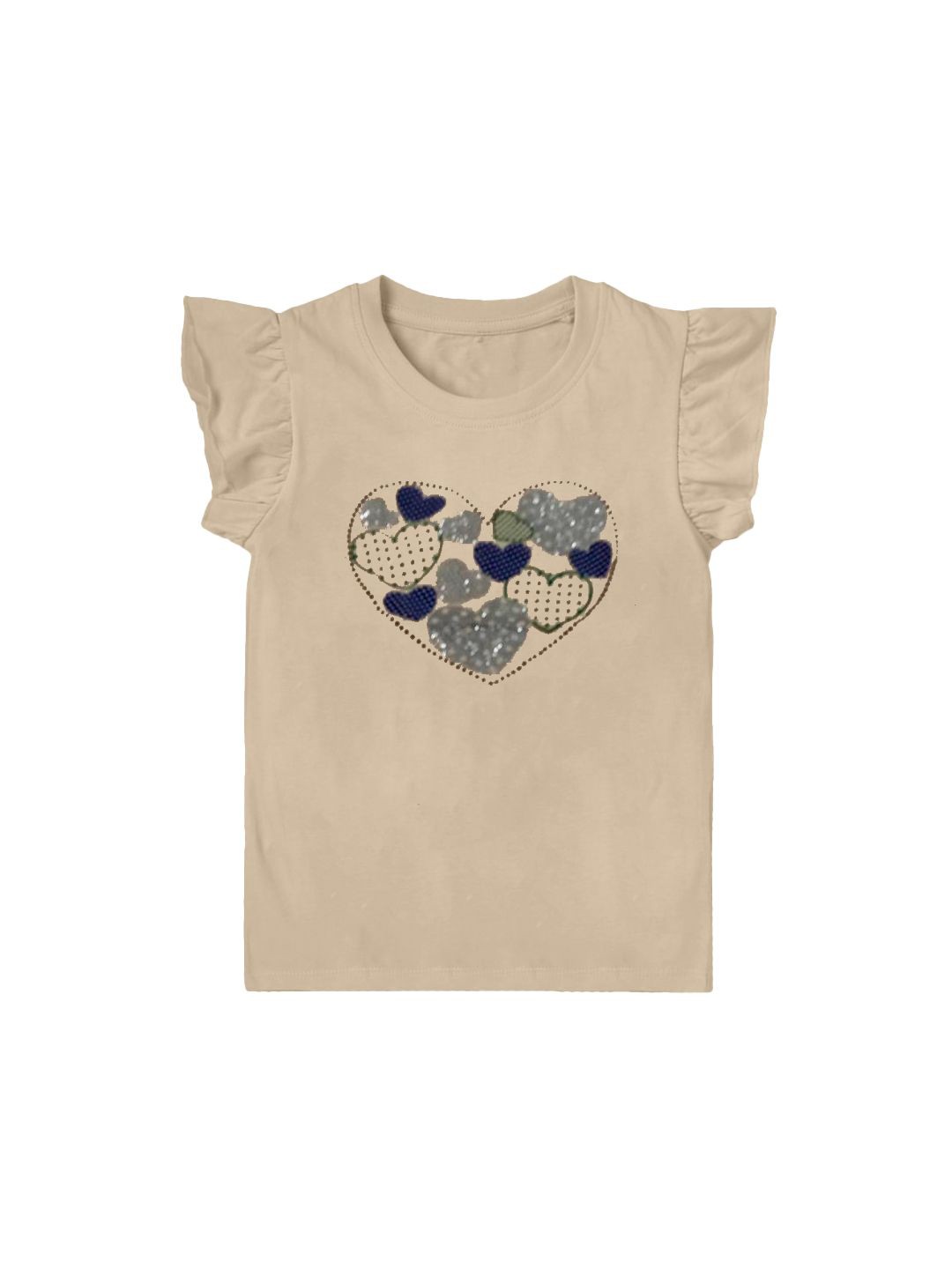 

BAESD Girls Embellished Printed Round Neck T-shirt, Beige