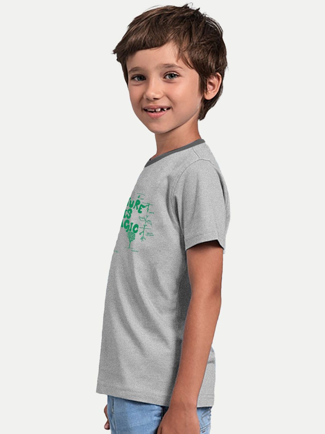 

BAESD Boys Typography Printed Round Neck T-shirt, Grey