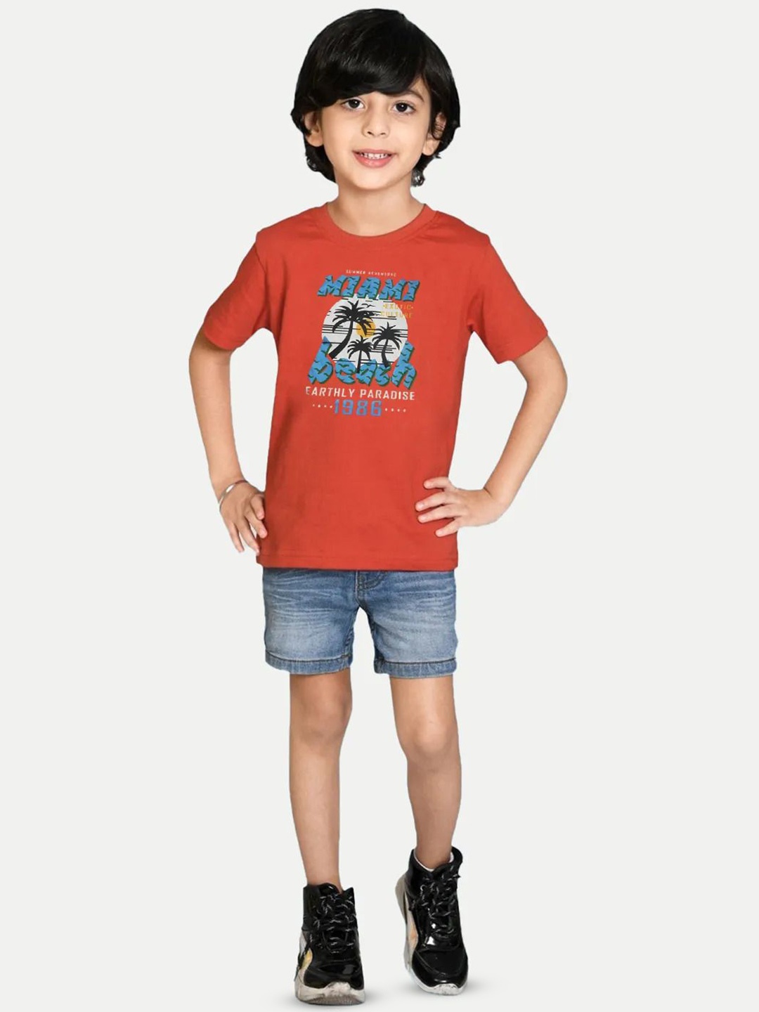 

BAESD Boys Typography Printed Round Neck T-shirt, Orange