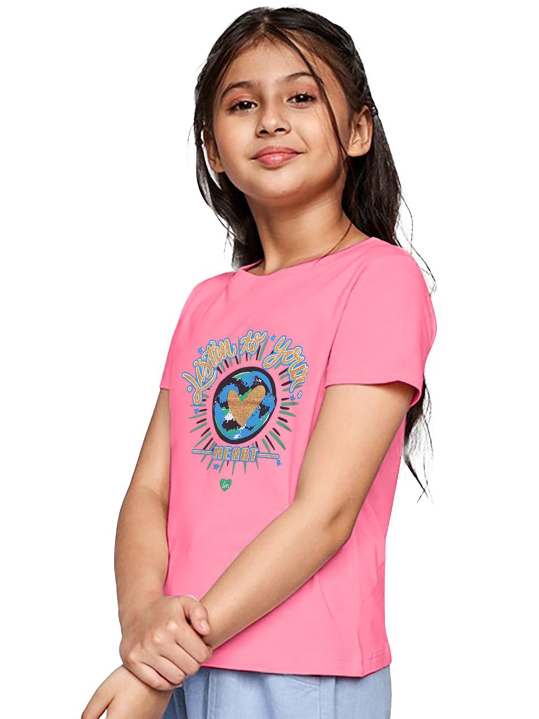 

BAESD Girls Graphic Printed Round Neck T-shirt, Pink