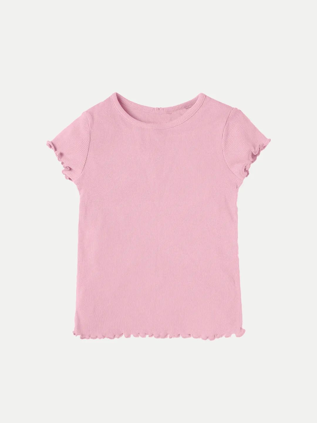

BAESD Girls Round Neck Raw Edge T-shirt, Pink