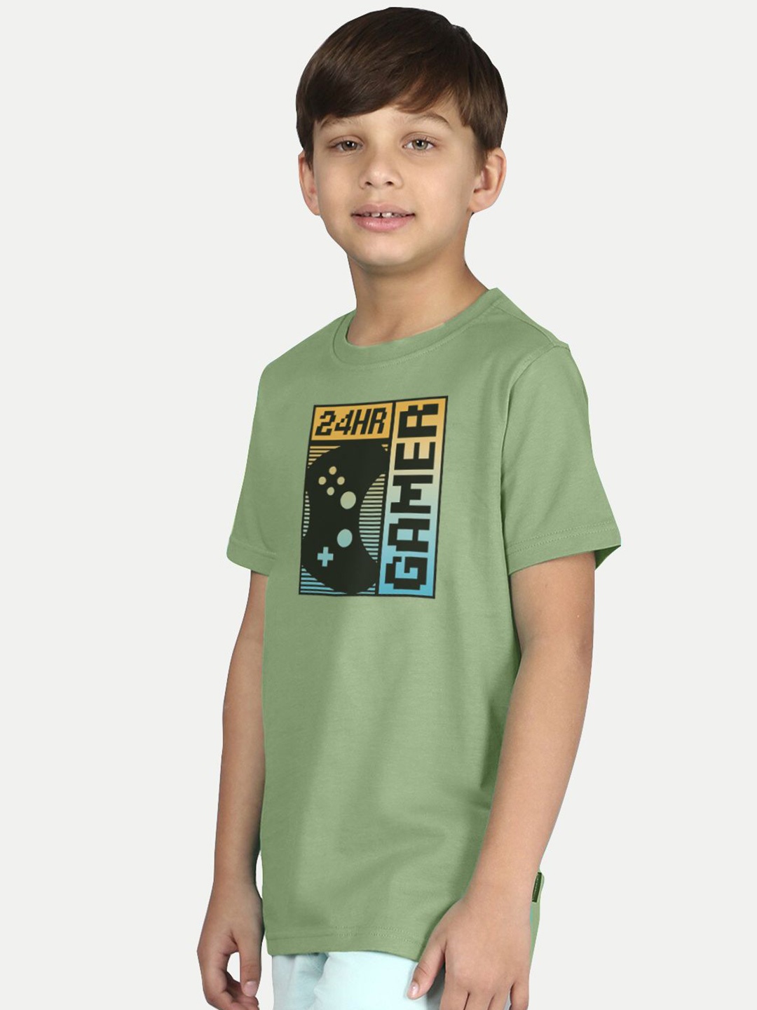 

BAESD Boys Typography Printed Round Neck T-shirt, Green