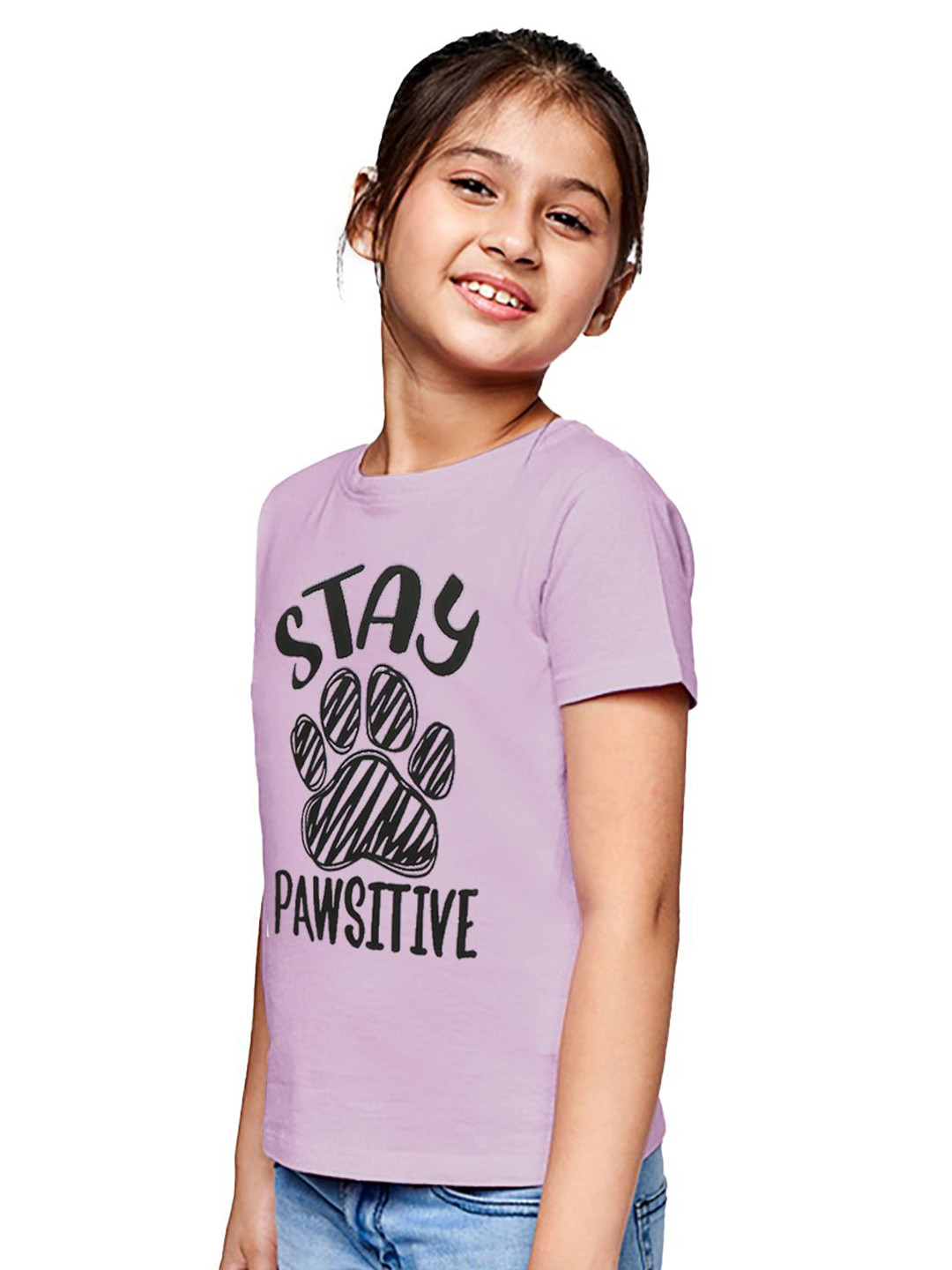 

BAESD Girls Typography Printed Round Neck T-shirt, Purple