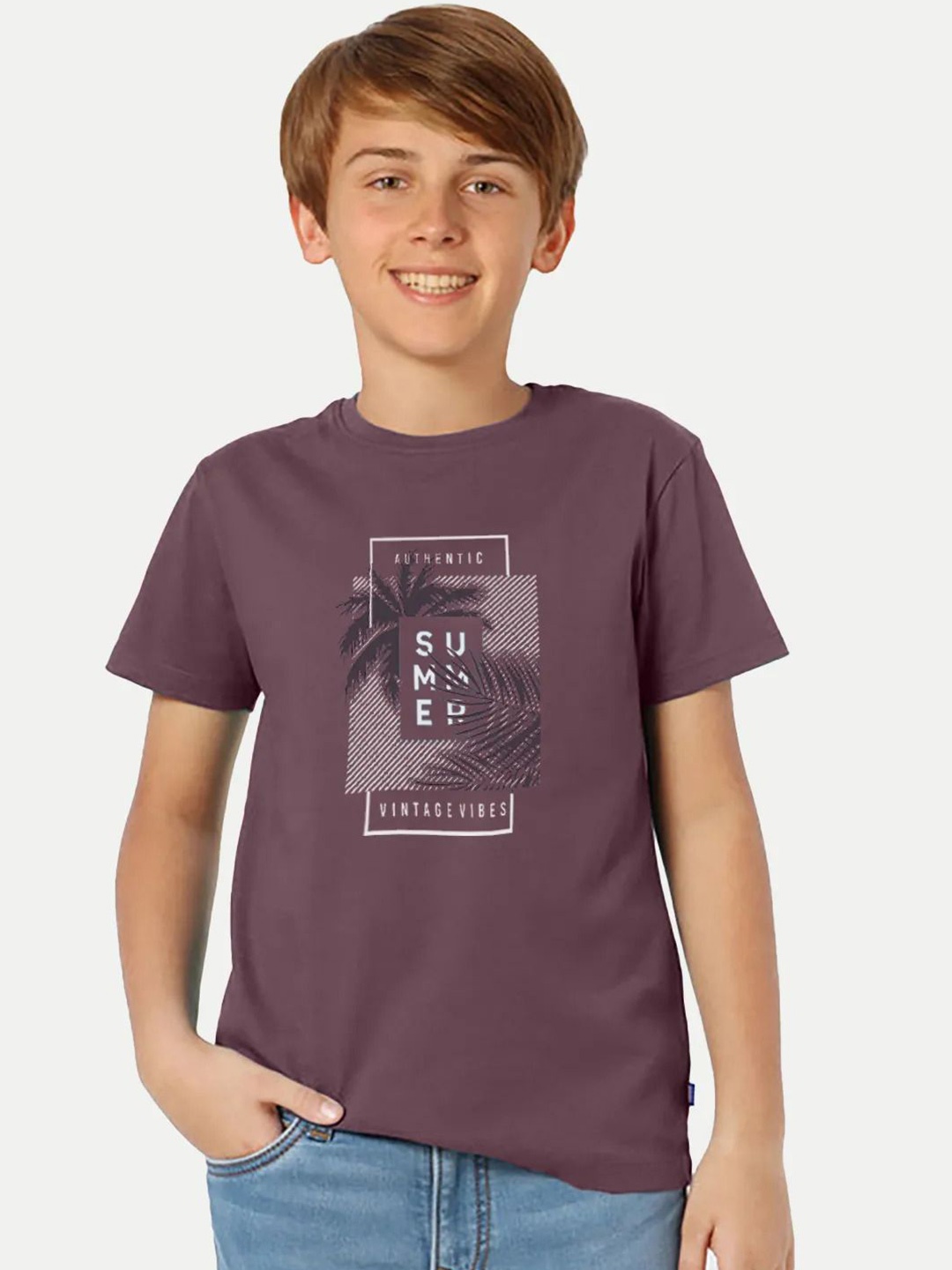 

BAESD Boys Graphic Printed Round Neck T-shirt, Purple