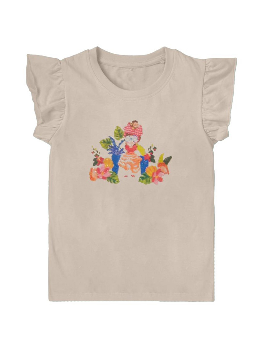 

BAESD Girls Floral Printed Round Neck T-shirt, Beige
