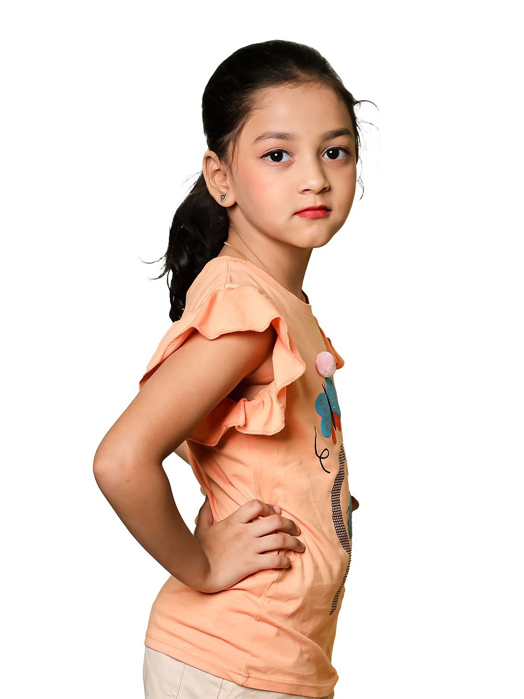 

BAESD Girls Printed Applique T-shirt, Orange