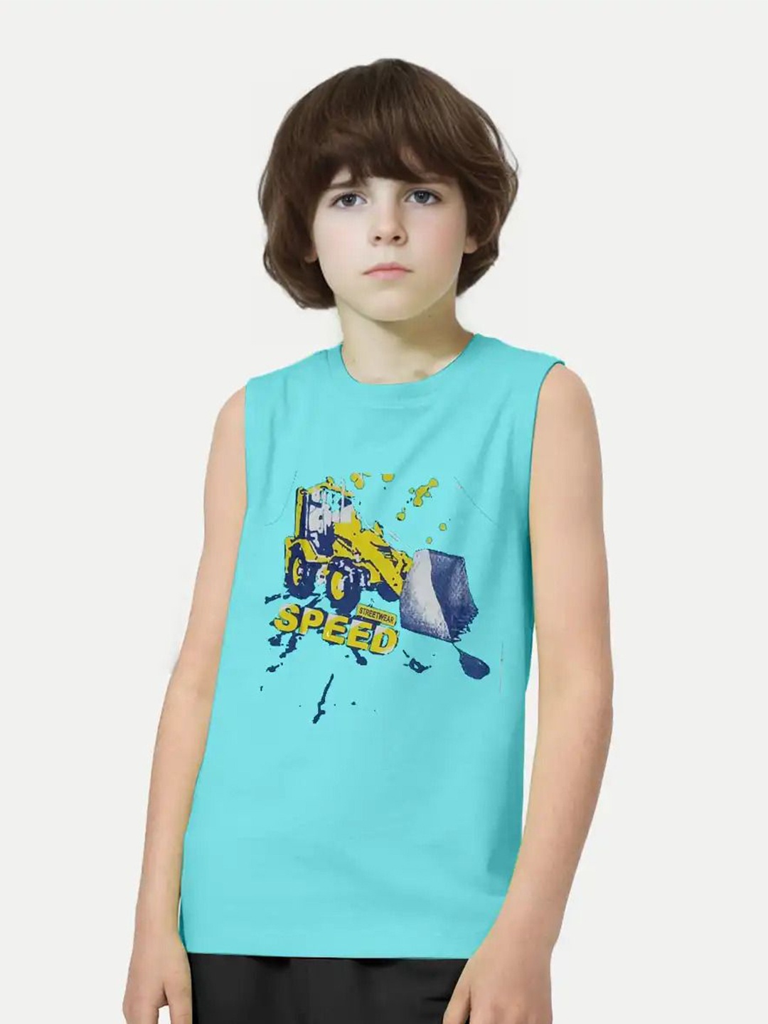 

BAESD Boys Graphic Printed Round Neck Sleeveless T-shirt, Blue